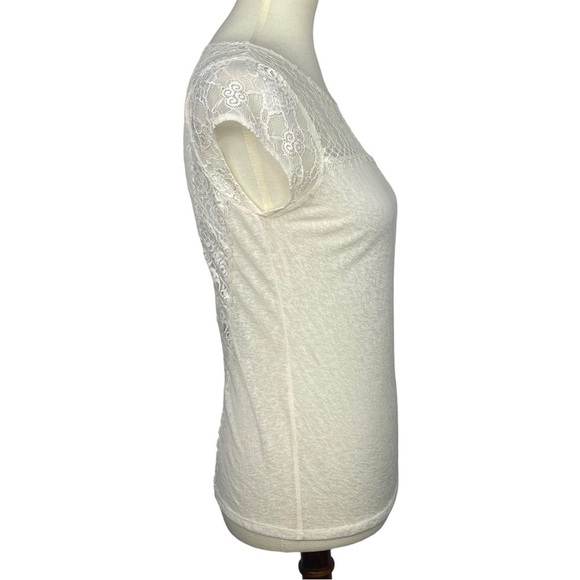 Free People Shirt Womens Small Ivory Cream Lace Blouse Short Cap Sleeves - Picture 2 of 9